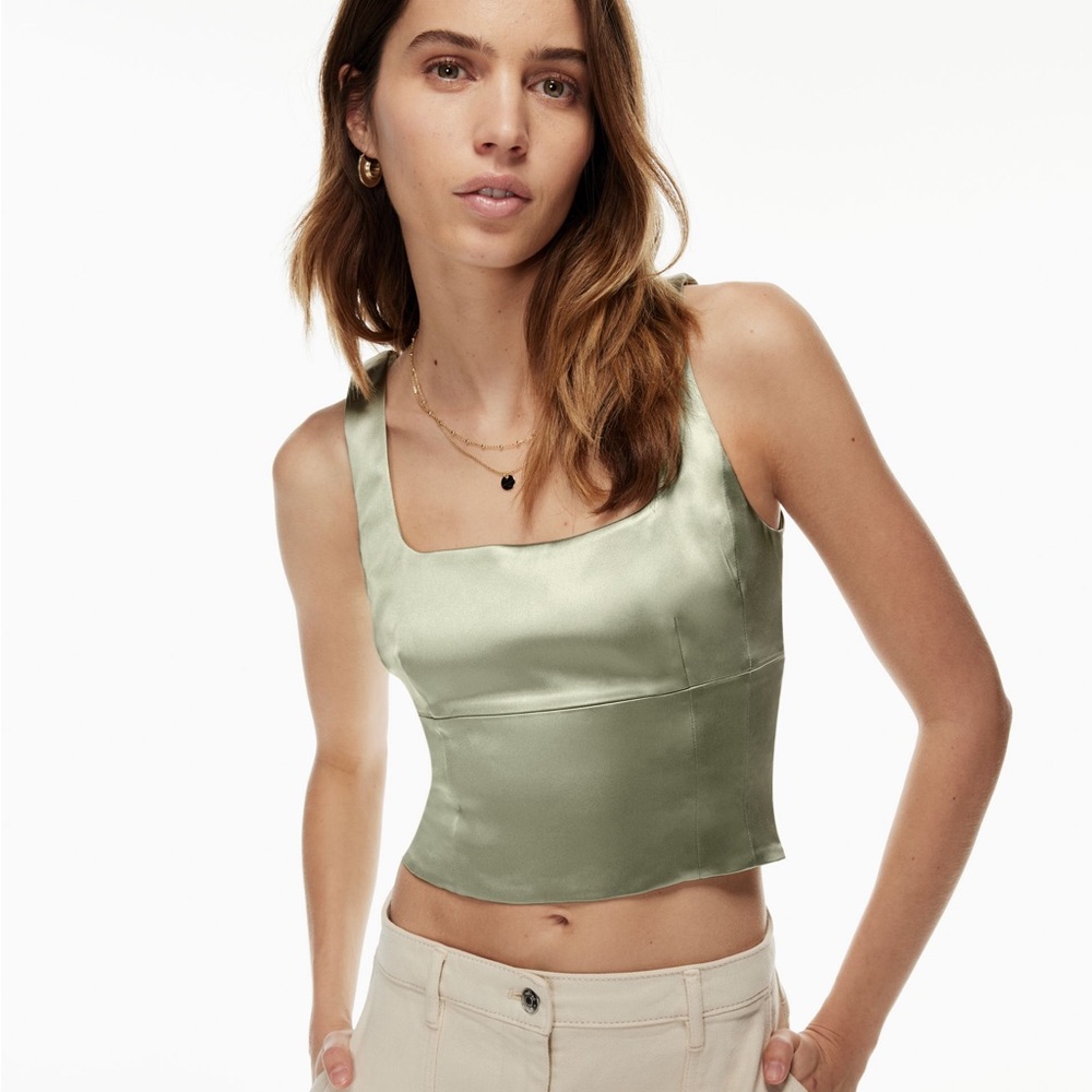 Aritzia Wilfred Sage Green Satin Top